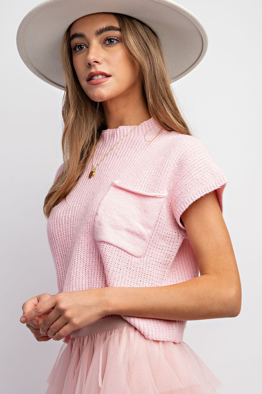 Drop Shoulder Rib-knit Sweater Top Baby Pink