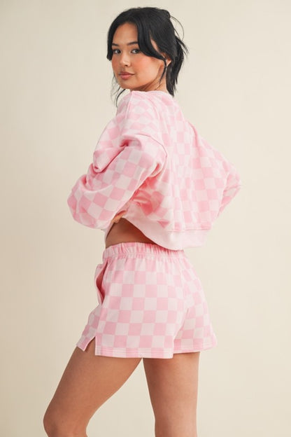 So Fetch Checkered Pink Short Set