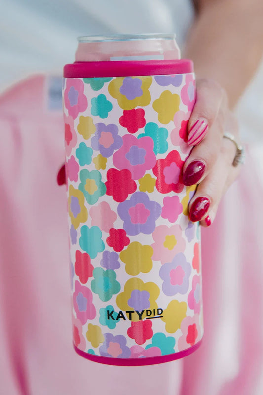 Groovy Multicolored Flowers Slim Can Cooler