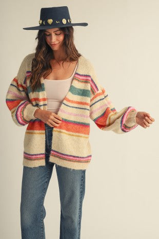 SUNSET CARNIVAL STRIPE COZY RELAXED CARDIGAN