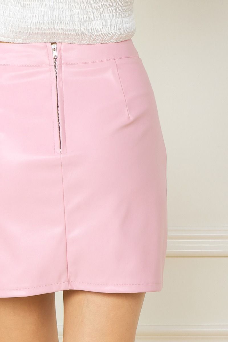Bubblegum Pink Faux Leather Mini Skirt