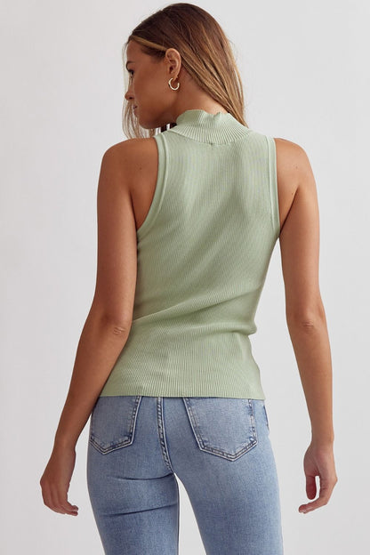 Sage Mock Neck Sleeveless Top