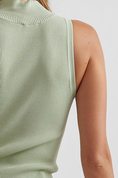 Sage Mock Neck Sleeveless Top