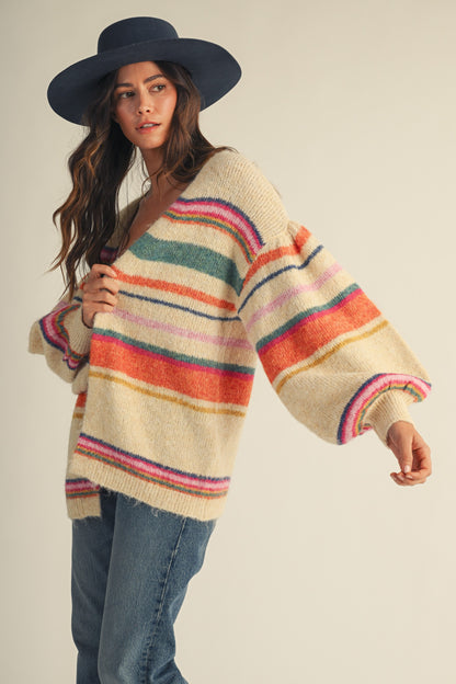 SUNSET CARNIVAL STRIPE COZY RELAXED CARDIGAN