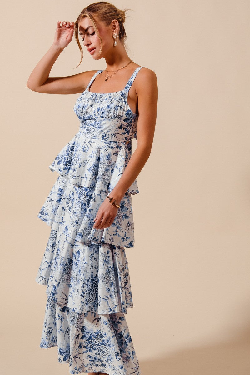 Floral Print Tiered Maxi Dress