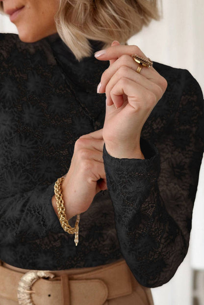 Floral Lace High Neck Long Sleeve Top