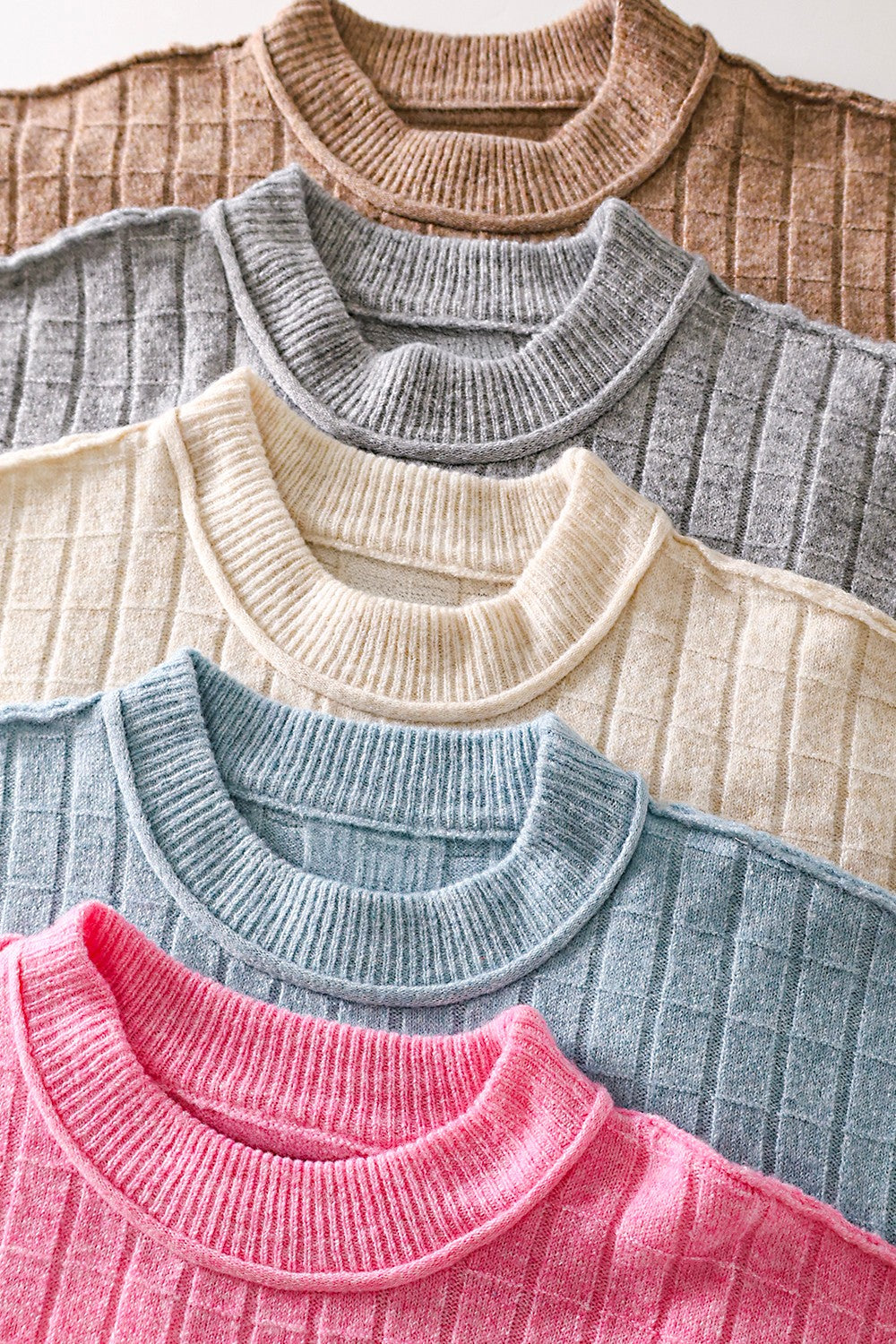 Cropped Length Ribbed Knit Sweater-Oatmeal