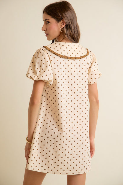 Polka Dot Peter Pan Ruffled Collar Puff Sleeves