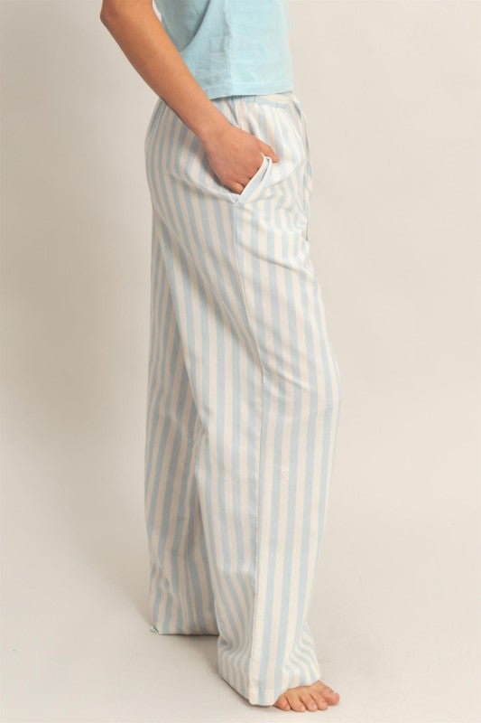 Vertical Striped Elastic Pants With Side Pockets