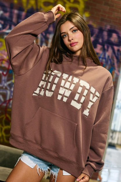 'howdy' Applique Oversized Mock-neck Sweatshirt