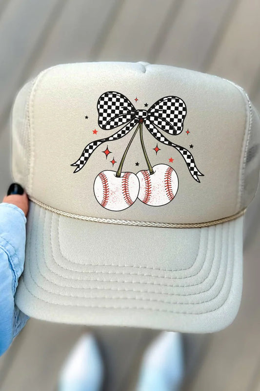 Baseball Cherries Khaki Foam Trucker Hat