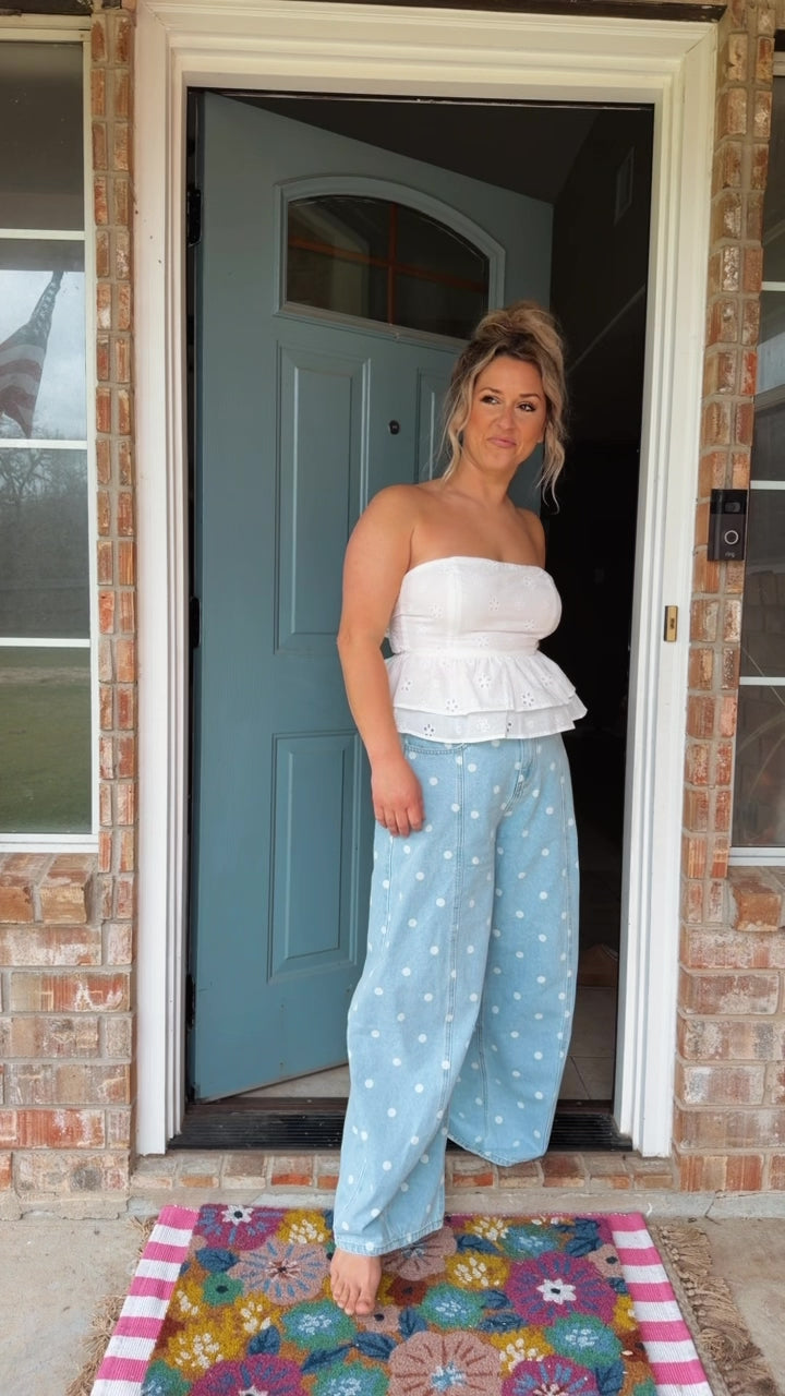 You Make Me Happy Dotted Barrel Jeans