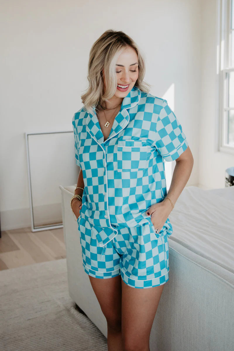 Teal Checker Pajama Set