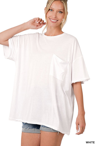 TRI BLEND OVERSIZED FRONT POCKET BOYFRIEND TEE-MULTI COLORS